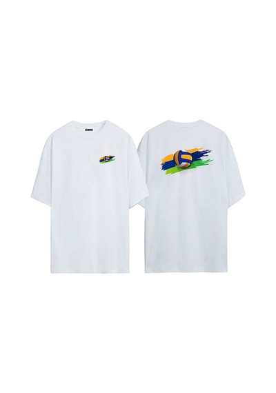 Thewert Unisex Plaj Voleybolu Spor Ön Arka Baskılı Beyaz Oversize T-shirt