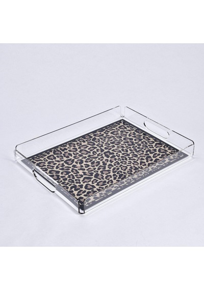 Leora Pleksi Leopar Siyah Tepsi 36x26 Cm
