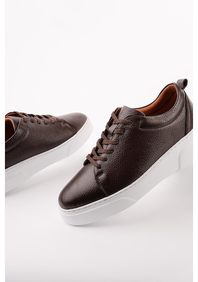 Muggo Leons Hakiki Deri Erkek Kalın Taban Bağcıklı Günlük Casual Sneaker Kahverengi