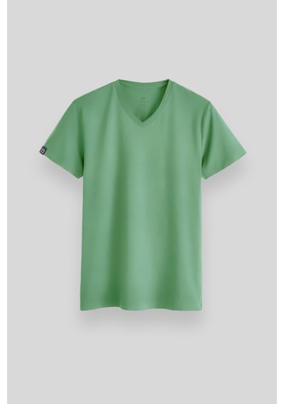 Tommylife Pastel Yeşil Basic Kısa Kol Standart Kalıp V Yaka Erkek T-shirt - 87912 Pastel Yeşil