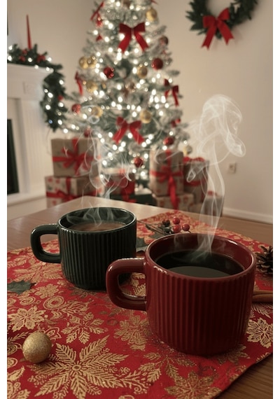 2 Adet El Yapımı 260 Ml Bordo Siyah Parlak Seramik Mug Çay Kahve Kupası Mıt1305 Bordo
