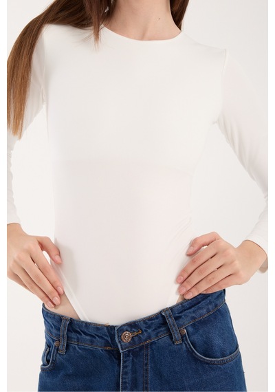 Gugus Kadın Bisiklet Yaka Uzun Kollu Çıtçıtlı/zıbın Body Beyazz