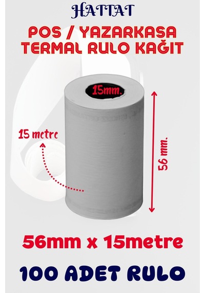 Hattat Termal Pos Rulo 100 Adet Rulo 56 MM x 15 M