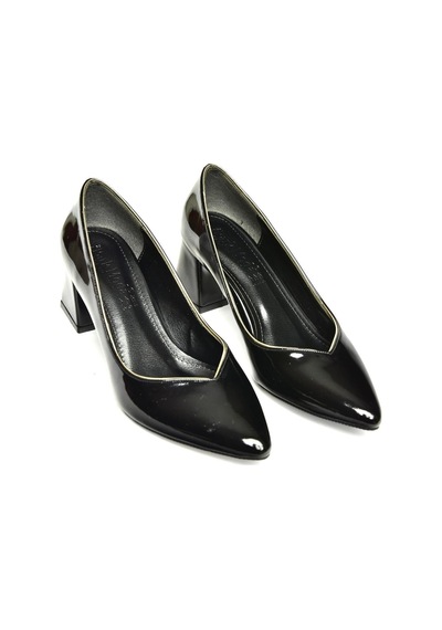 Fox Shoes U820621108 Siyah Rugan Kalın Topuklu Kadın Ayakkabı Siyah