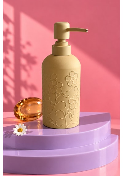 Rosıe Kum Beji Çiçek Dokulu Yuvarlak Seramik Sıvı Sabunluk 350 Ml Karışık