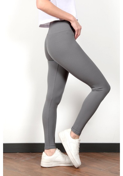 Giysa Toparlayıcı Gri Kadın Kaşkorse Fitilli Spor Yoga Tayt - 4102 Koyu Gri