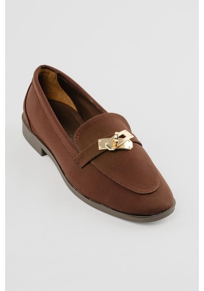 Kadın Nubuk Loafer Gold Tokalı Günlük Ayakkabı Elna Kahverengi Kahverengi
