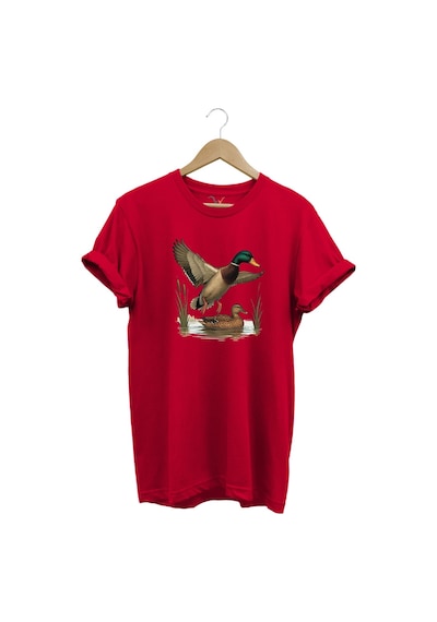 Avcılık Hunting Yeşilbaş Ördek Avı Sazlık Baskılı Tshirt Kırmızı