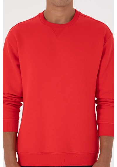U.S. Polo Assn. Erkek Comfort Fit Bisiklet Yaka Şardonlu Kırmızı Basic Sweatshirt 50313757-VR030