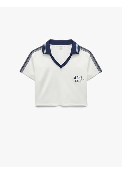 Koton Kısa Kollu V Yaka Biyeli Baskılı Crop Spor Tişört Ekru 5sak10300nk Ekru