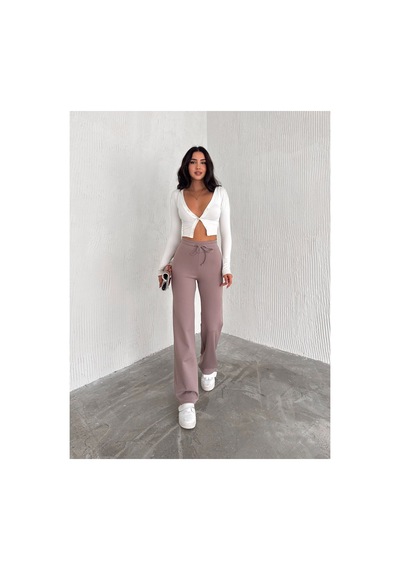 Dechival Kadın Bol Paça Fitilli Pantolon Yazlık Wide Leg Eşofman Altı Gül