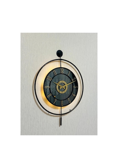 Pey Aksesuar Metal Camlı Duvar Saati 50 X 70 Cm Orta Boy Işıklı Gerçek Cam M51-siyah-füme-siyah-gold M51-siyah-füme-siyah-gold