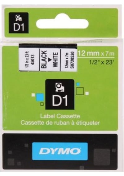 Dymo 45013 Beyaz/Siyah D1 Yedek Şerit 12 MM x 7 M