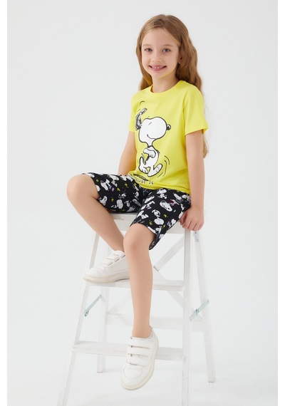 Snoopy Walking Sarı Kız Çocuk Kapri Takım Sarı