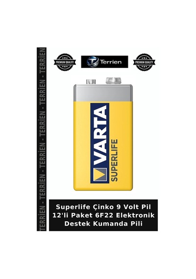 Superlife Çinko 9 Volt Pil 12'li Paket 6f22 Elektronik Destek Kumanda Pili