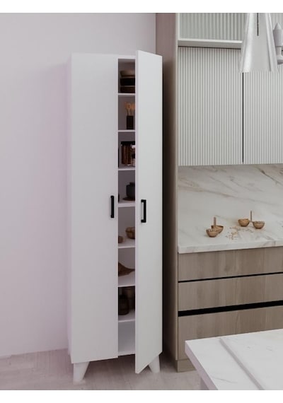 8 Raflı 2 Kapaklı 16r Mutfak Dolabı Banyo Dolabı Çok Amaçlı Dolap Beyaz Beyaz