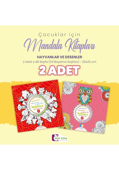 Çocuklar için 2 Adet Hayvanlar ve Desenler Mandala Kitabı