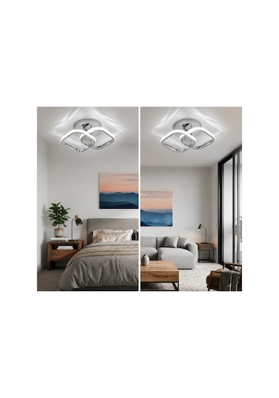 Zeus Krom Çift Kare Plafonyer Led Avize 3 Renk Salon, Mutfak, Antre Ve Çocuk Odası İçin Gümüş