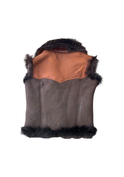 Ln Leather Özel Üretim Taba-kahve İçi Kürklü Gerçek Deri Kadın Yeleği Kahverengi