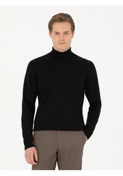 Cacharel Siyah Slim Fit Balıkçı Yaka Triko Kazak Cacharel Siyah Slim Fit Balıkçı Yaka Triko Kazak