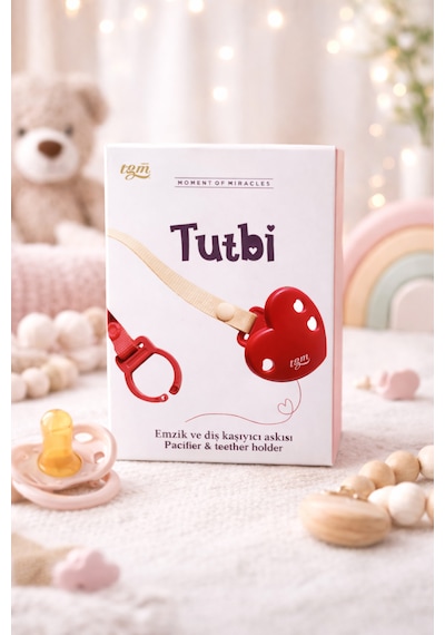 Tgm Baby Kalpli Emzik Askısı Ve Diş Kaşıyıcı Askısı Özel Taşıma Kablı Kırmızı
