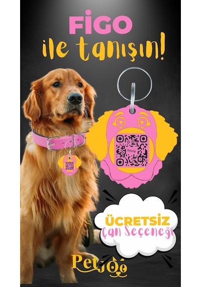 Petjoo 27.Figo Sarı-Pembe Qr'lı Köpek Künyesi