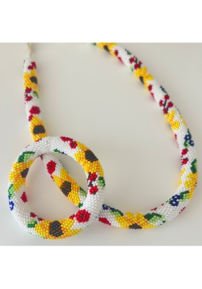 Chichibeads Modern Bohem Boncuk Kolye Bileklik Set Beyaz - Kırmızı