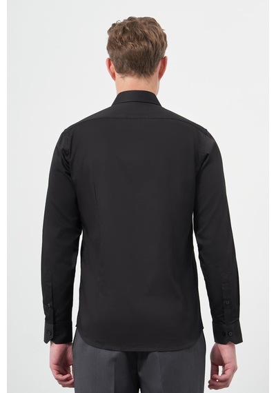 İmza Siyah Uzun Kol Düz Bez Ayağı 032 Sert Yaka Classic Slim Fit Gömlek 1004245324 Siyah