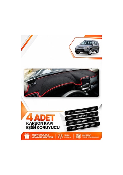 Honda Cr-v 2000-2006 Uyumlu Ön Torpido Koruma Kılıfı Halısı Örtüsü - Siyah Kırmızı
