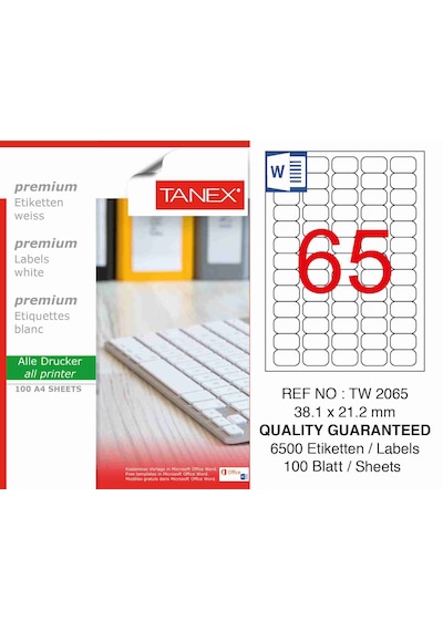 Tanex TW-2065 38.1 x 21.2 MM Etiket 100 Tabaka