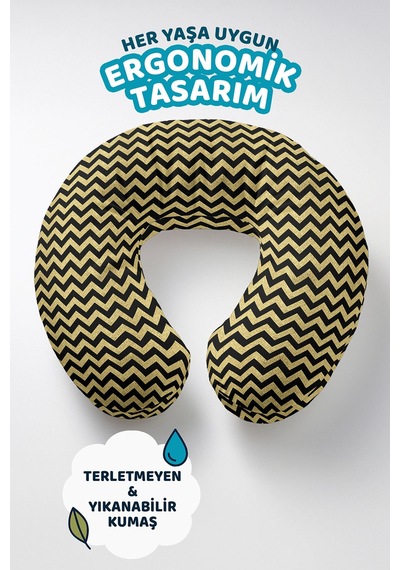 Zigzag Desenli Ergonomik Boyun Yastığı - Modern Altın Siyah Yumuşak Seyahat Yastığı Doygun Fırtına Fıstık Yeşili