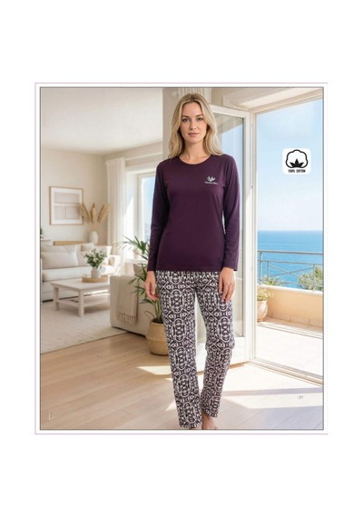 Melodi Kadın Standart Kalıp %100 Pamuk Bisiklet Yaka Uzun Kollu Baharlık Pijama Takımı 16233 - 1 Adet Mor Melodi Kadın Standart Kalıp %100 Pamuk Bisiklet Yaka Uzun Kollu Baharlık Pijama Takımı 16233 - 1 Adet Mor