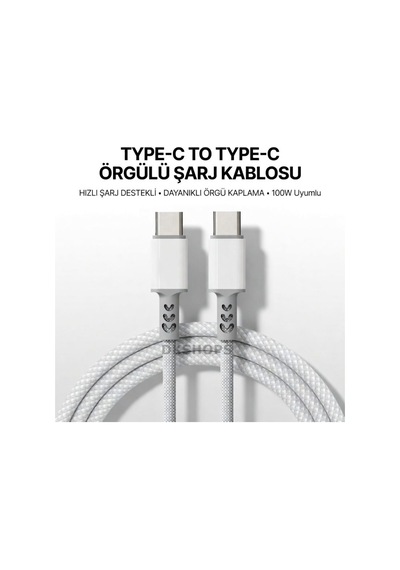 3 Metre 100 Watt Usb Type C To Usb Type C Hızlı Şarj Data Kablosu Pd Kablo Beyaz