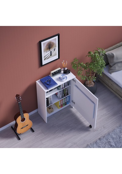 Asra Trend Fonksiyonel Kitaplık MD002 %100 MDF Katlanır Çalışma Masası Beyaz