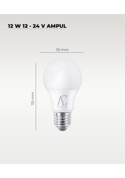 12w 12-24v Ampul 6500k - Beyaz Işık - E-27 Duy - 10 Adet Beyaz