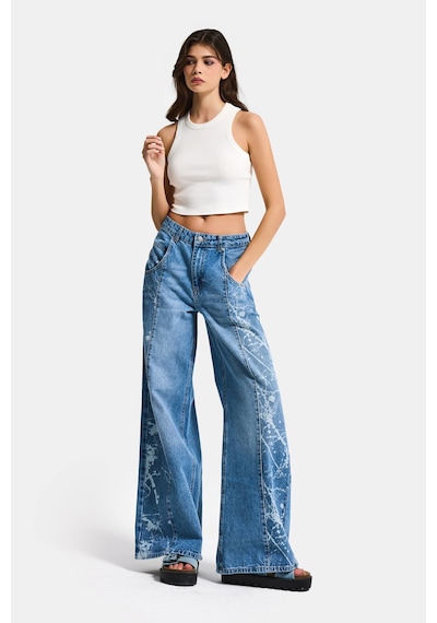 Itsbasic Kadın Mavi 2s6-24 Wide Leg Fit Bol Kesim %100 Koton Özel Tasarım Denim Jean