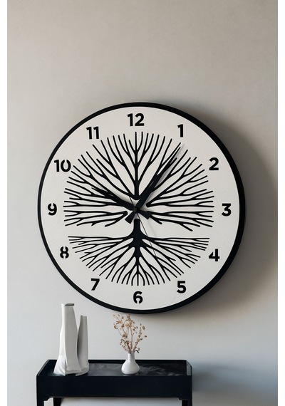 Dekoratif Yeni Modern Shaula Beyaz Ahşap Duvar Saati 48cm Siyah - Beyaz