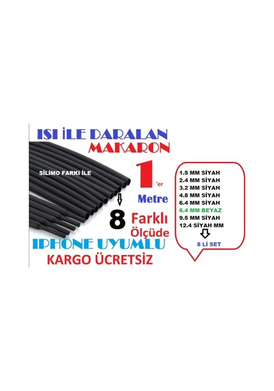 Isıyla Daralan Makaron Kablo Seti (8 Çeşit 1 Er Metre) Kablo