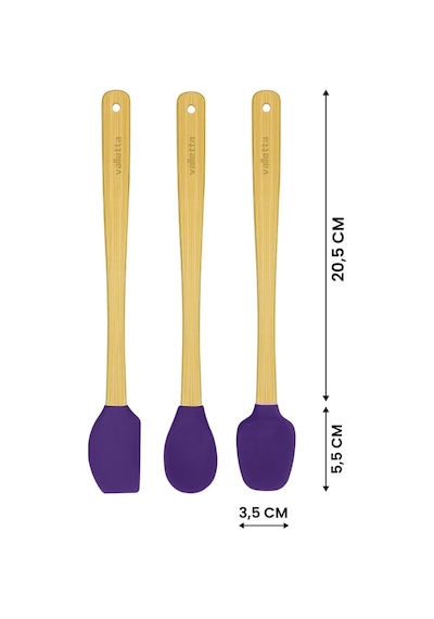 Valletta Indigo 3'lü Mor Bambu Silikon Spatula Seti Uzun 26 Cm