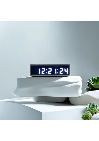 Saniyeli Dijital Led Duvar Ve Masa Saat Derece Ve Nem - Beyaz Kasa Ölçüsü: 7x26 Cm