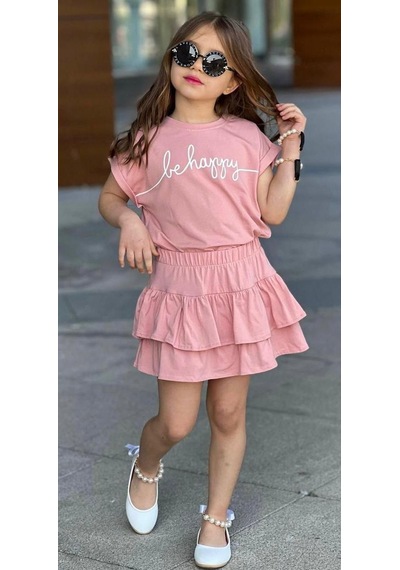 Cg Kids Gül Kurusu Be Happy Baskı Yarasa Kol Basic Fırfırlı Etek Kız Çocuk Alt Üst Takım Cg Kids Gül Kurusu Be Happy Baskı Yarasa Kol Basic Fırfırlı Etek Kız Çocuk Alt Üst Takım