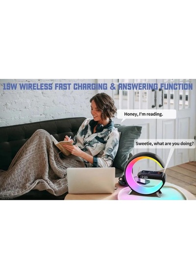 Vilya G Bluetooth Hoparlör 15w Hızlı Şarj Gece Lambası Alarm Özel Asistan Led Ambiance 5in1
