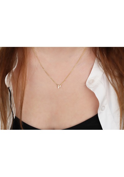 Glorria Gümüş 3 Boyutlu Minimalist P Harfi Kolye Sarı