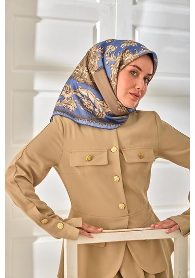 Silk Home Twill İpek Eşarp 11482-07 İndigo, Vizon, Bej, Bebe Mavi