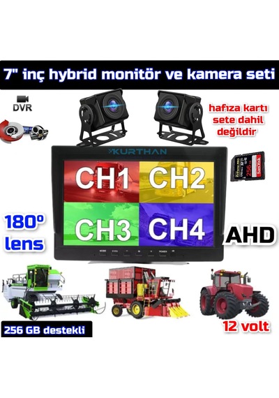 7 '' Hybrid Dvr Ekran 2 Adet 180'' Balık Gözü Lens Geniş Açı Set