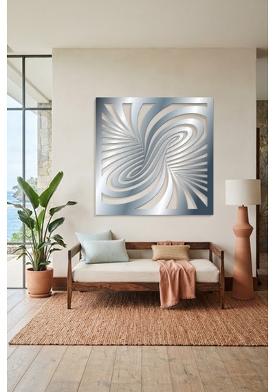 Optik İllüzyon Metal Duvar Tablosu - Metal Duvar Sanatı - Duvar Dekoru - 75 X 75 Cm Krom