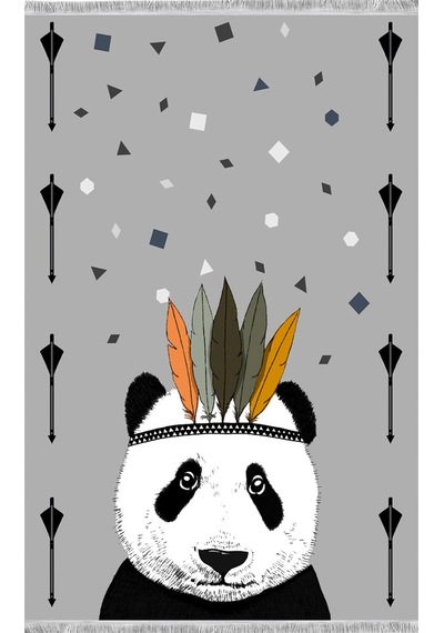 Sevimli Panda Çocuk Odası Halısı Gri