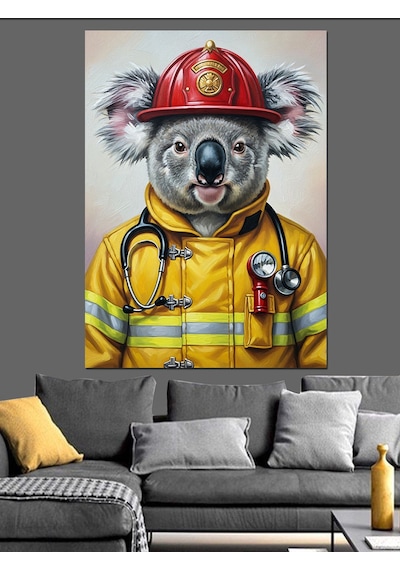 Ahşap Tablo İtfaiyeci Koala