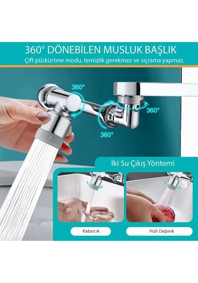 Kenly 1080 Derece Dönebilen Evrensel 2 Modlu Robotik Kol Mutfak Banyo Musluk Başlığı Genel