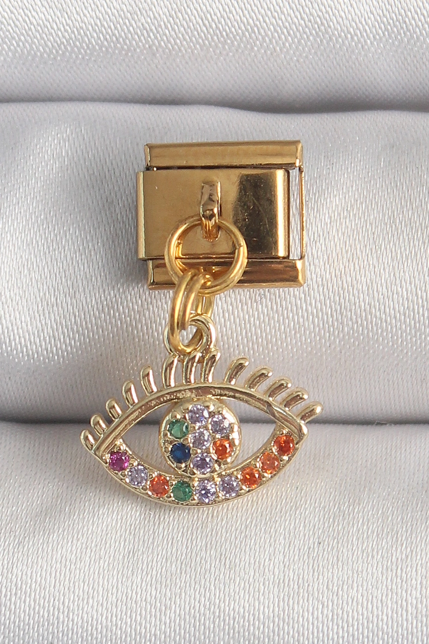 316l Çelik Gold Renk Sallantı Renkli Zirkon Taşlı Göz Model Nomination Charm Tpsttgs1pnrlkg4ppkc